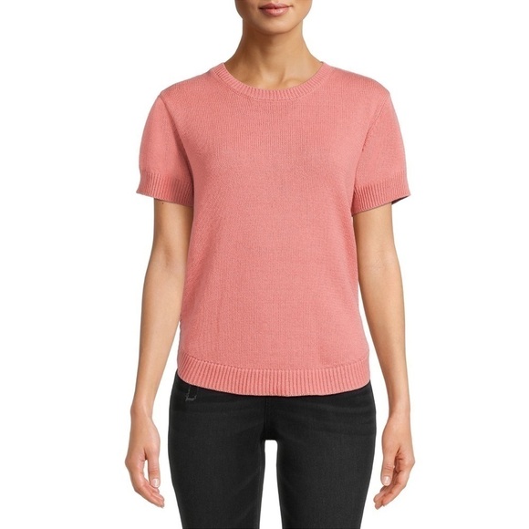NWT Time and Tru Crewneck Short Sleeve Sweater Pink Camellia Size Small - Picture 1 of 15